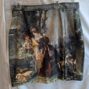 Custom Denim Skirt Graphic Renaissance Painting XL 14/16